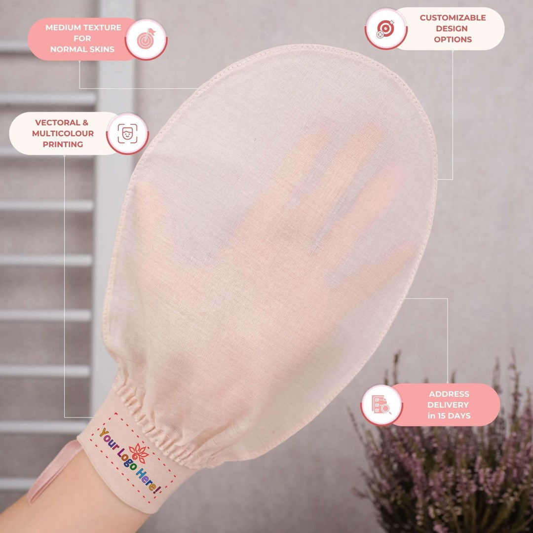 100 Pcs Private Label Silk Exfoliating Glove – Custom Logo | Medium Texture