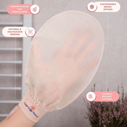 100 Pcs Private Label Silk Exfoliating Glove – Custom Logo | Medium Texture