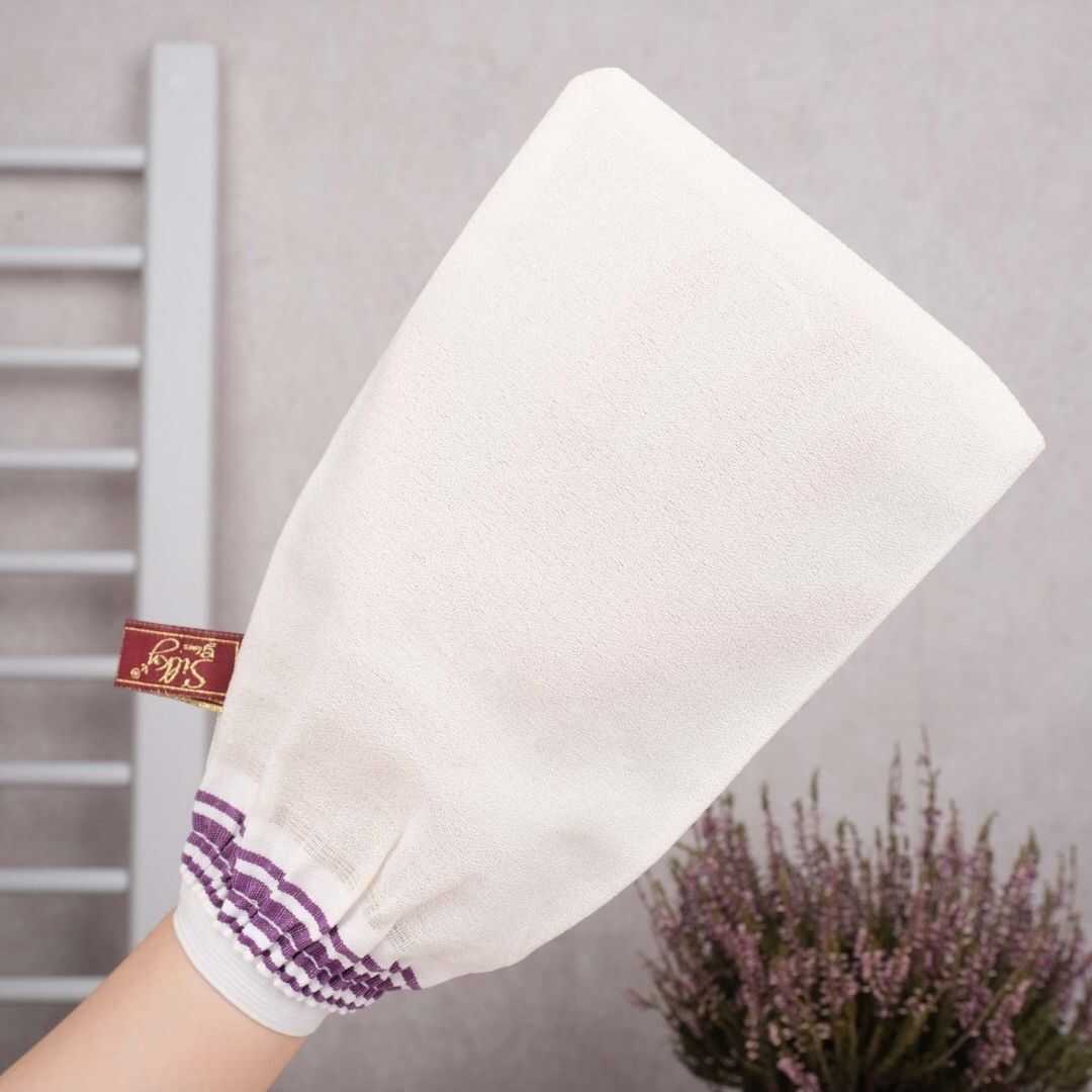 Classic Turkish Hammam Exfoliating Glove – White  100  Viscose Cross-Woven Fabric  Deep Peeling & Elastic Wrist Design