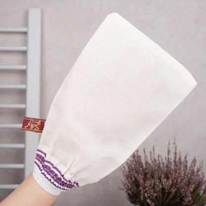 Classic Turkish Hammam Exfoliating Glove – White  100  Viscose Cross-Woven Fabric  Deep Peeling & Elastic Wrist Design