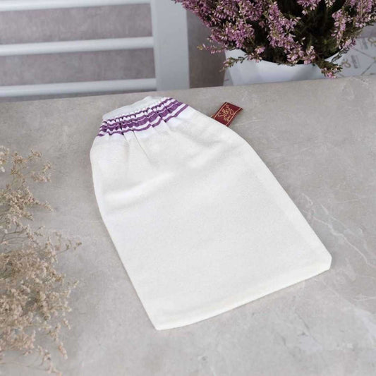 Classic Turkish Hammam Exfoliating Glove – White  100  Viscose Cross-Woven Fabric  Deep Peeling & Elastic Wrist Design