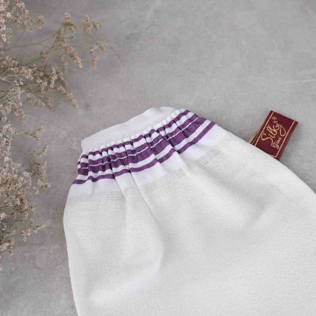 Classic Turkish Hammam Exfoliating Glove – White  100  Viscose Cross-Woven Fabric  Deep Peeling & Elastic Wrist Design