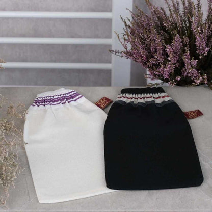 Classic Turkish Hammam Exfoliating Glove – White  100  Viscose Cross-Woven Fabric  Deep Peeling & Elastic Wrist Design