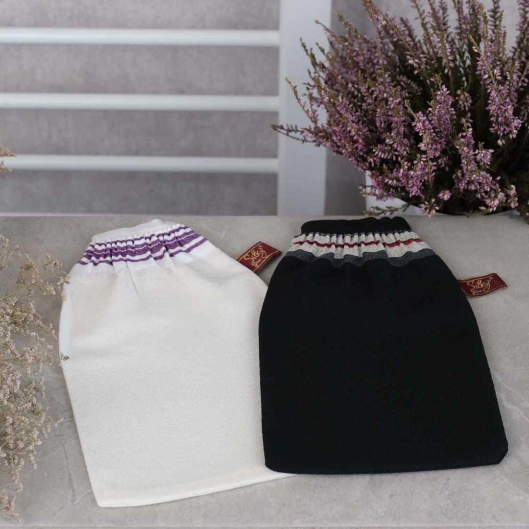 Classic Turkish Hammam Exfoliating Glove – Black | 100% Viscose Cross-Woven | Deep Peeling & Elastic Wrist Design