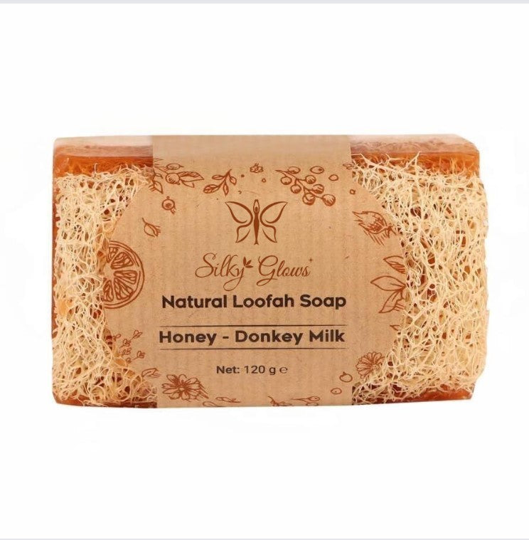 HoneyMilkLoof™ Donkey Milk & Honey Soap with Natural Loofah – Nourish, Smooth & Exfoliate | Handmade & Cold Processed – Silky Glows