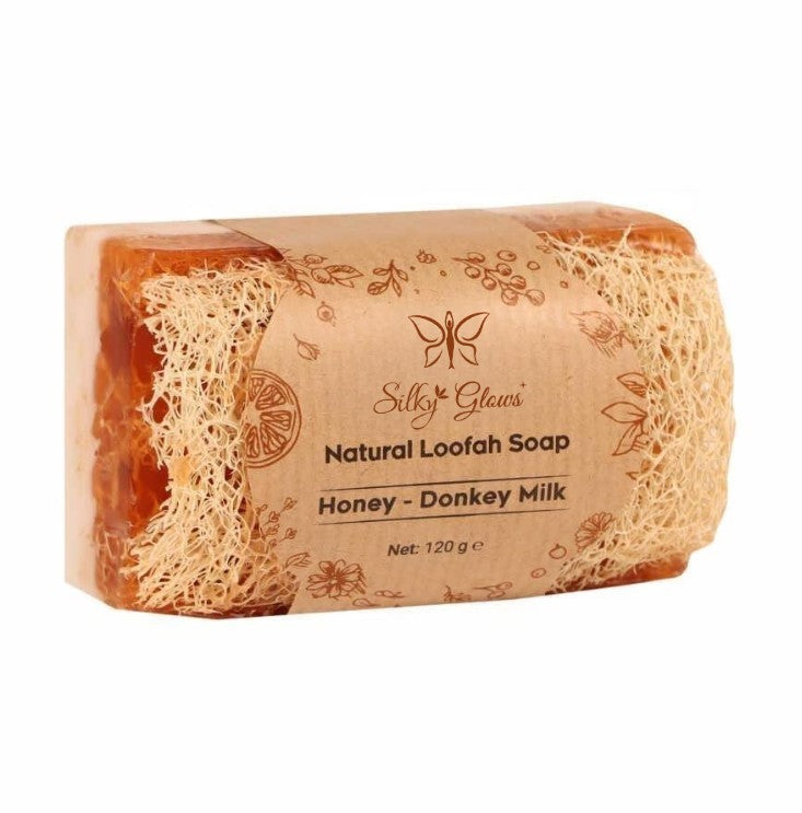 HoneyMilkLoof™ Donkey Milk & Honey Soap with Natural Loofah – Nourish, Smooth & Exfoliate | Handmade & Cold Processed – Silky Glows